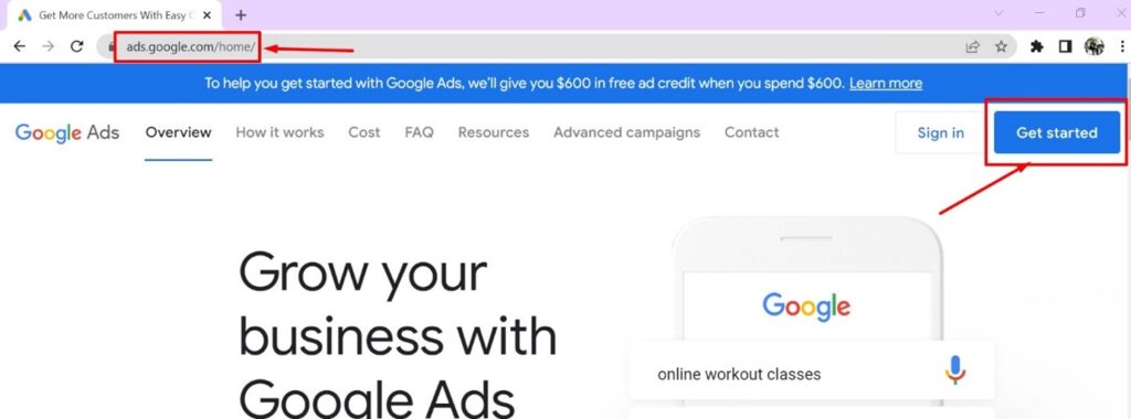 Visit Google Ads home page